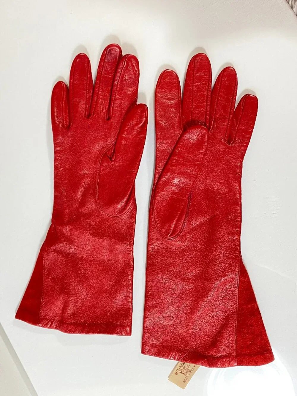 VINTAGE 80s Anne Klein by Aris Cherry Red Leather Gloves, Lined, Women's Size 7